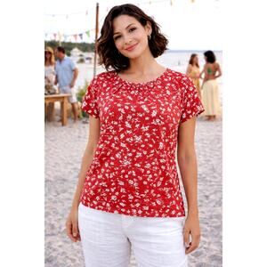 Monday Fun Kaden Pleated Cap Sleeve Blouse Rust/Cream  L